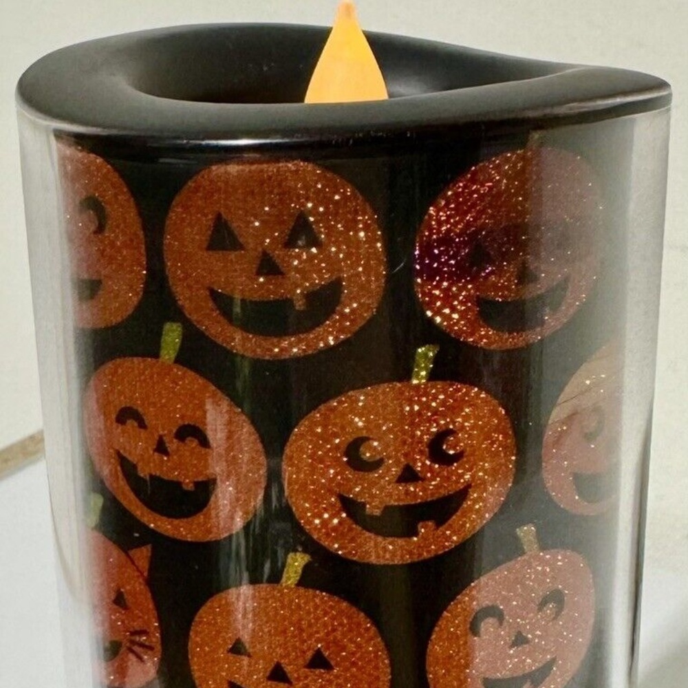 Vintage Pumpkin Jack O' Lantern Autumn Halloween LED Candle 8" NEW NOS Orange